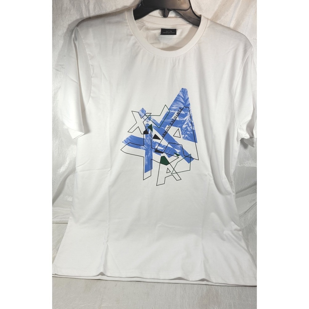 Armani Exchange Men's‎ Short Sleeve T-Shirt w/ Blue Geometric Logo - White - L